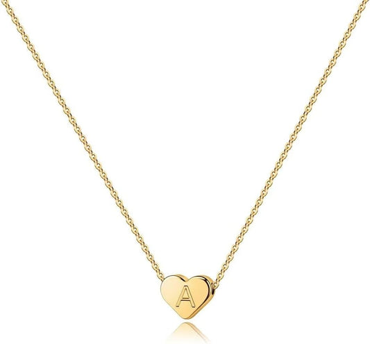 Valentine's Day 14K Gold Heart Initial Necklace –Valentins Gift for Girls & Teens