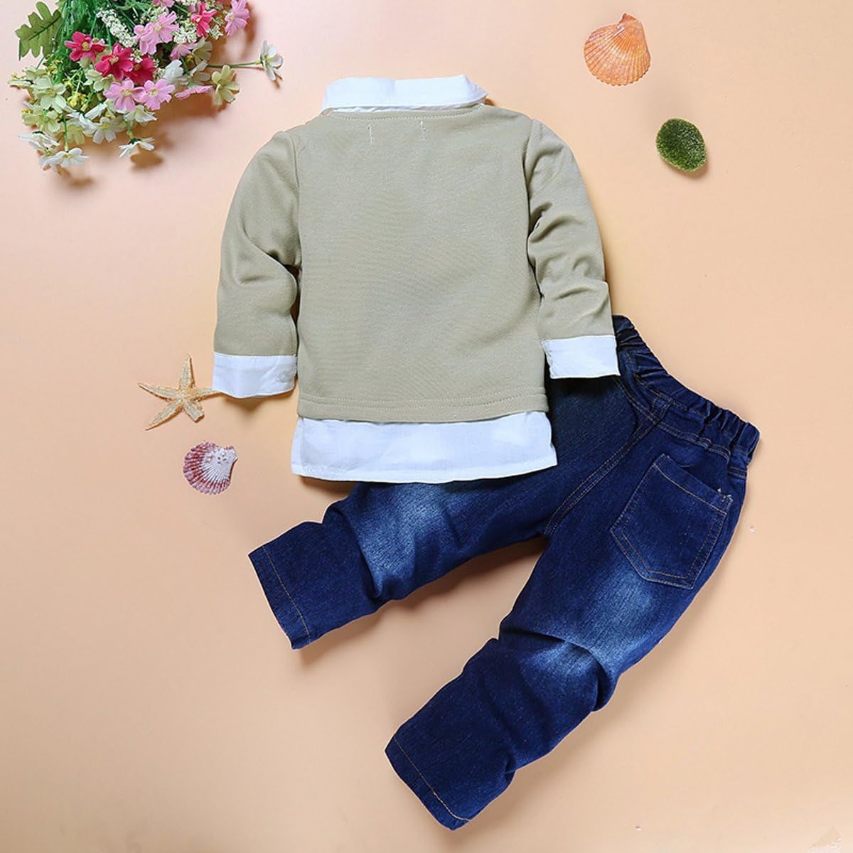 2Pcs Toddler Baby Boys Bow Tie Shirt Tops+Denim Pants Gentleman Clothes Outfits 1-7 Years